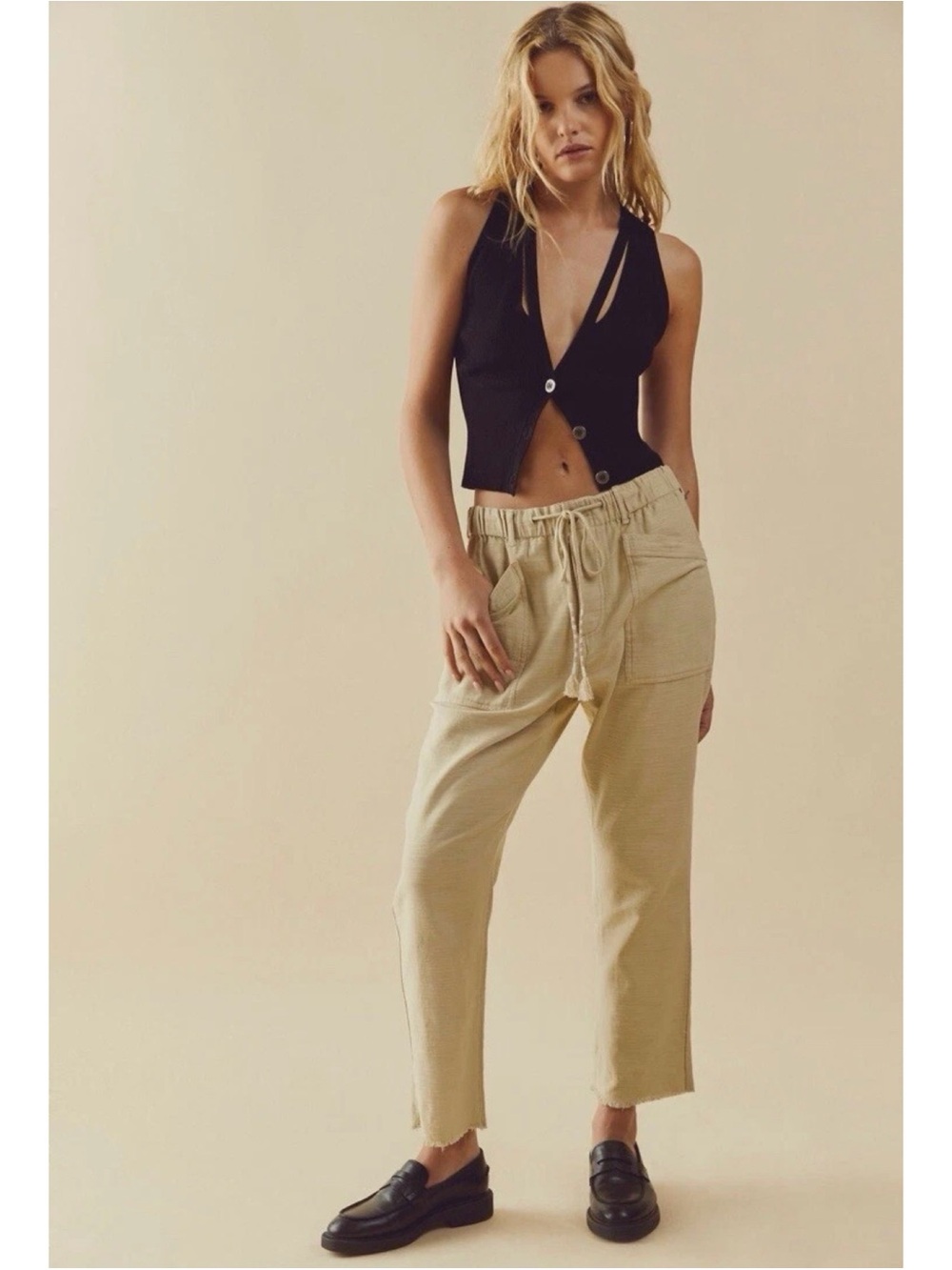 Free People City Slouch Boyfriend Drawstring Pants Sz Small